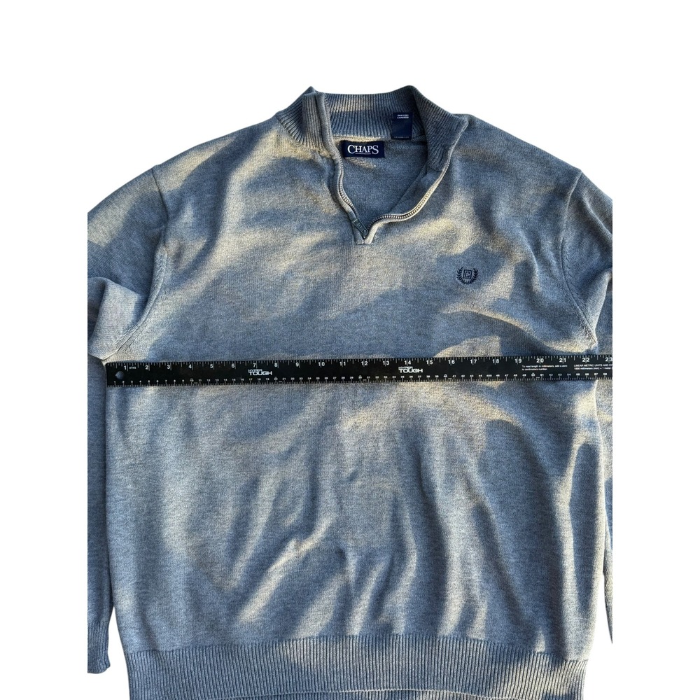 Chaps Mens XL Heather Grey Quarter Zip Pullover Sweater‎ Cotton Blend Logo Knit - Picture 5 of 7